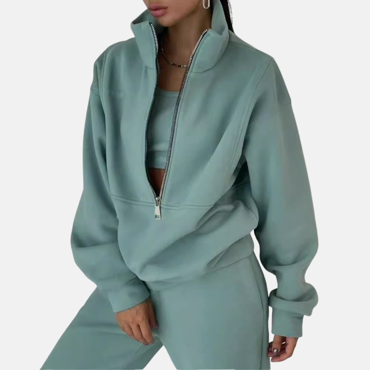 Ensemble Deux Pièces Survêtement Femme Coupe Décontractée Haut Col Zip Mélange Coton Pantalon Long Nordisk Flair