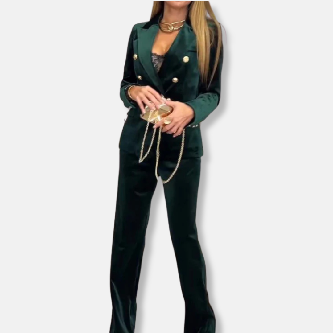 Ensemble Deux Pièces en Velours Avec Blazer Tailleur et Pantalon Large Pour Tenues Sophistiquées