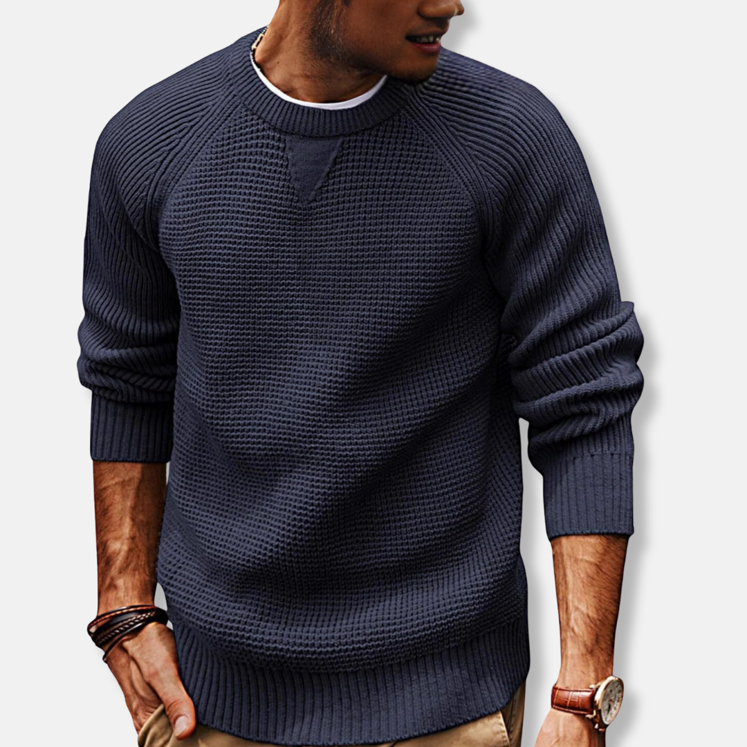 Sweatshirt Homme Col Rond Tricot Texture Avec Manches Raglan Longues Décontracté Automne Confort