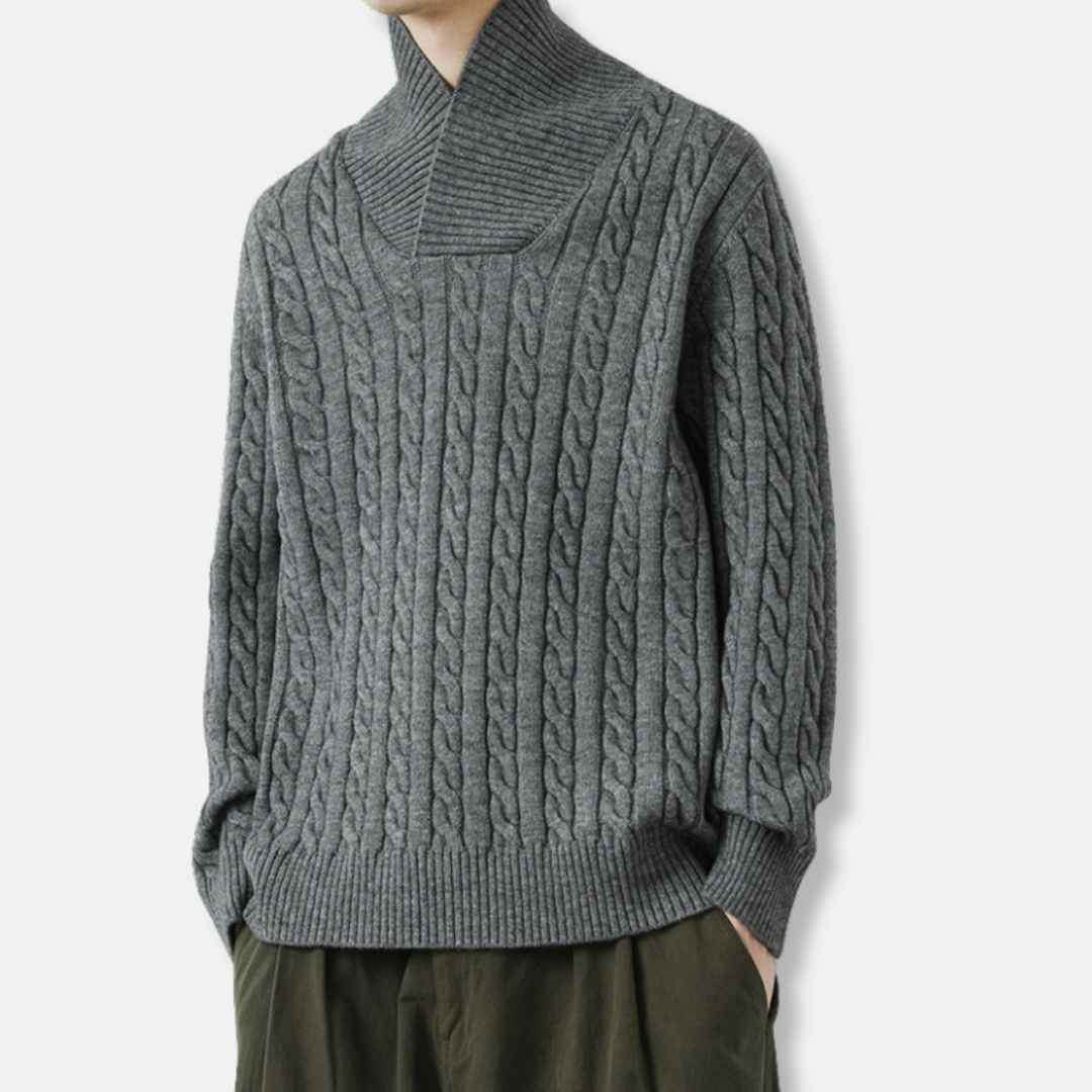 Pull Col Châle Câble Homme En Mélange Tricot Décontracté Amawinc Collection Automne Hiver