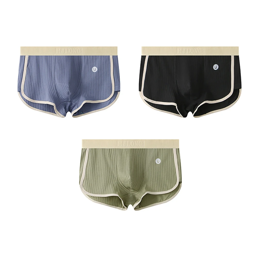 Boxers Ajustés Ensemble Trois Pièces Avec Texture Côtelée Et Bordures Contrastées Pour Homme