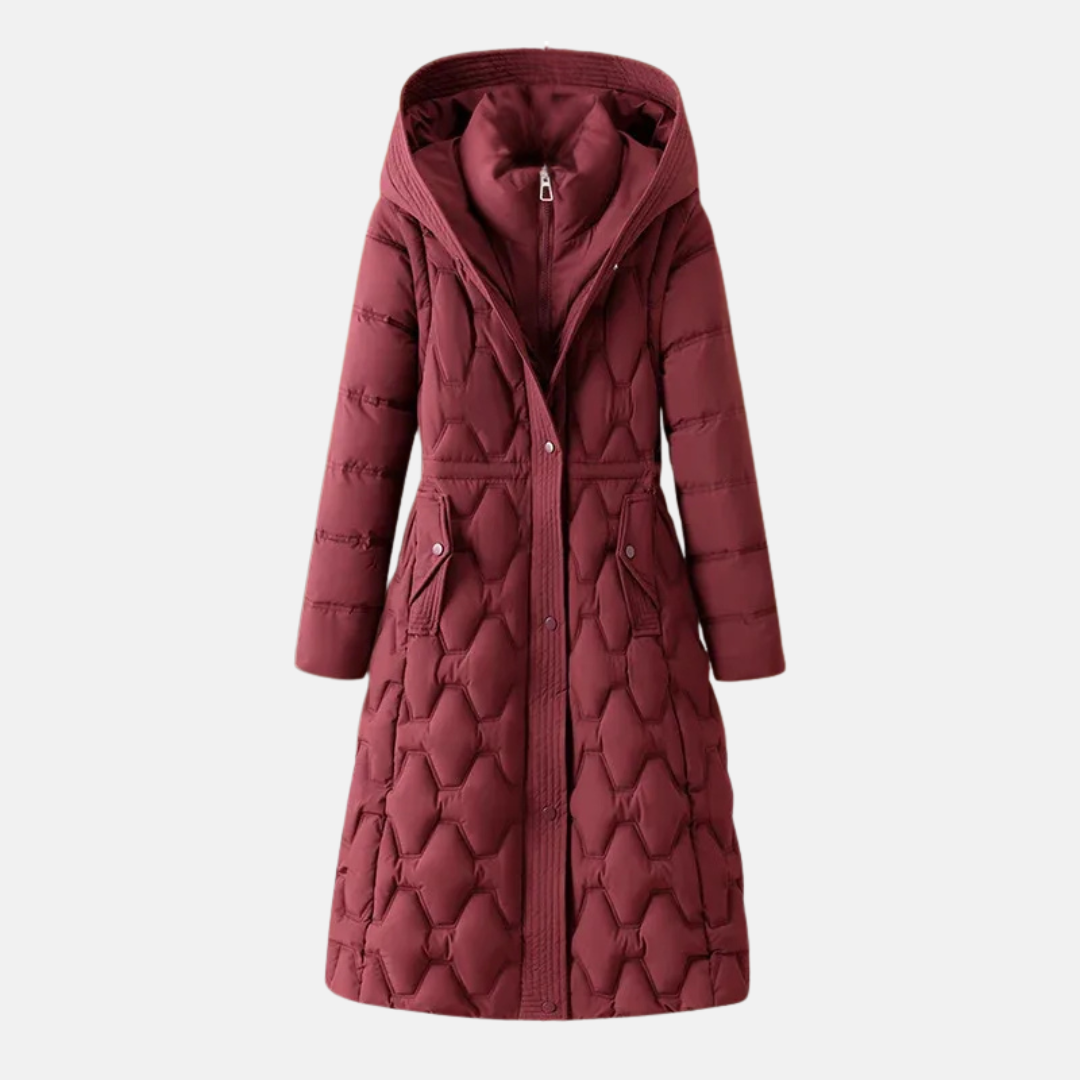 Veste Longue Matelassée Pour Femme Cintrée Avec Capuche Fermeture À Pression Isolation Rembourrée Chaude