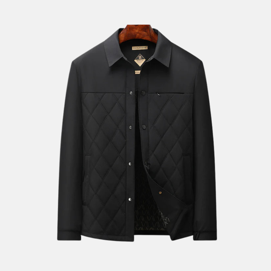 Veste Rembourrée Pour Hommes À Texture Matelassée Coupe Regular Col Chemise Boutons Devant Bleu Marine Amawinc
