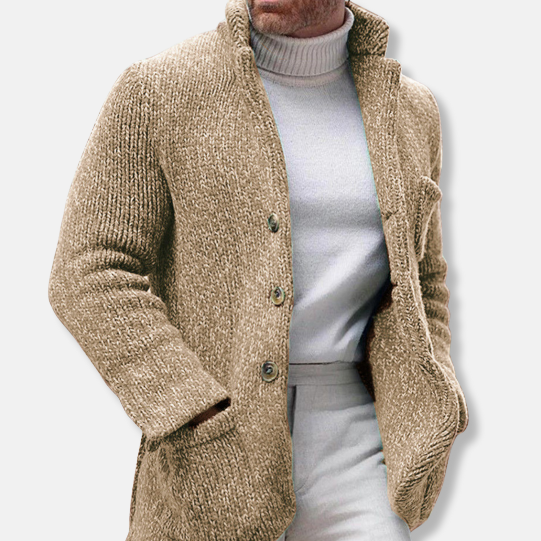 Gilet Homme En Maille Texturée À Col Montant Boutonnage Simple Poches Plaquées Pour Tenue Smart Casual Amawinc