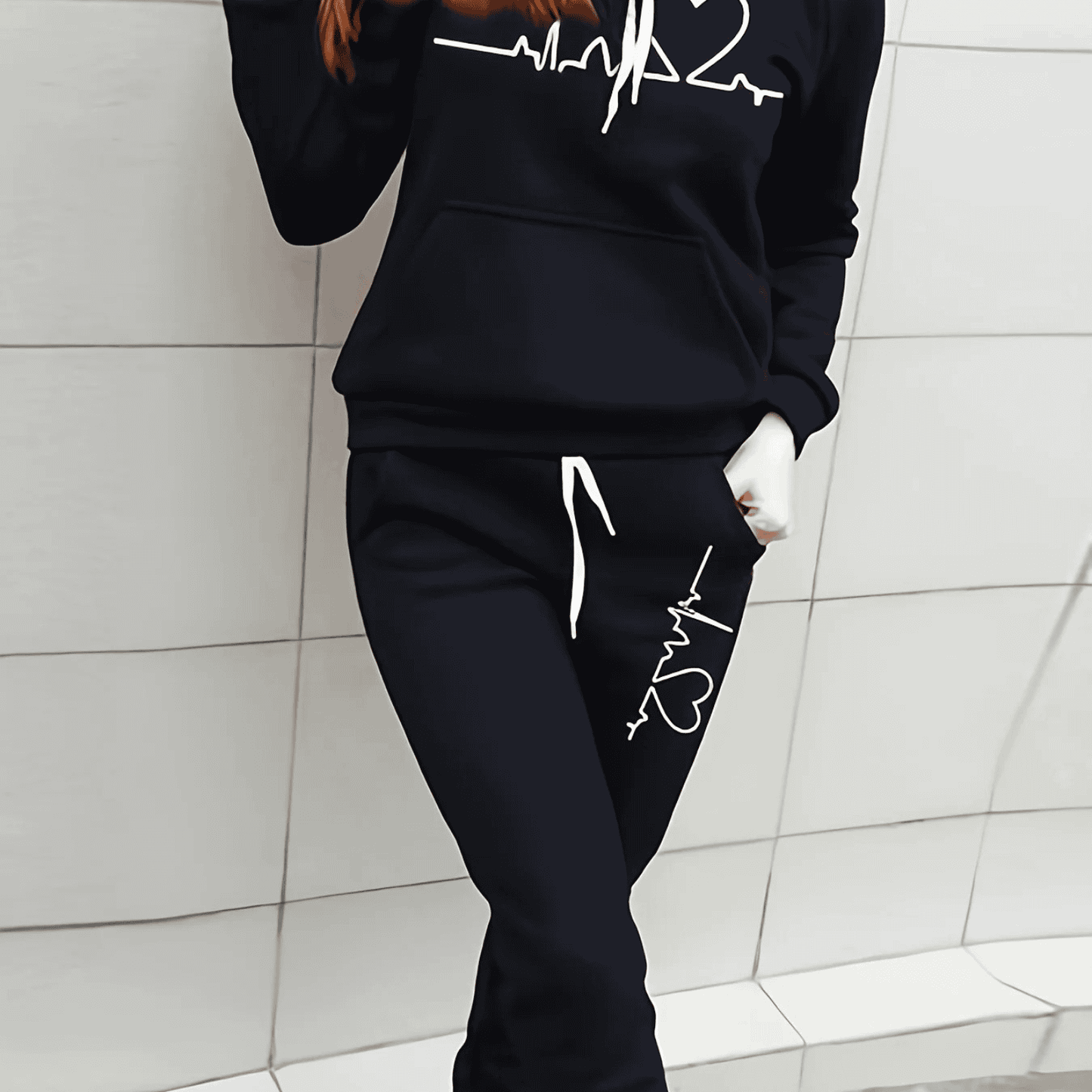 Isabella Ensemble Sweat À Capuche Coordonné Pour Femmes Imprimé Cœur Doux Confortable Pour Détente