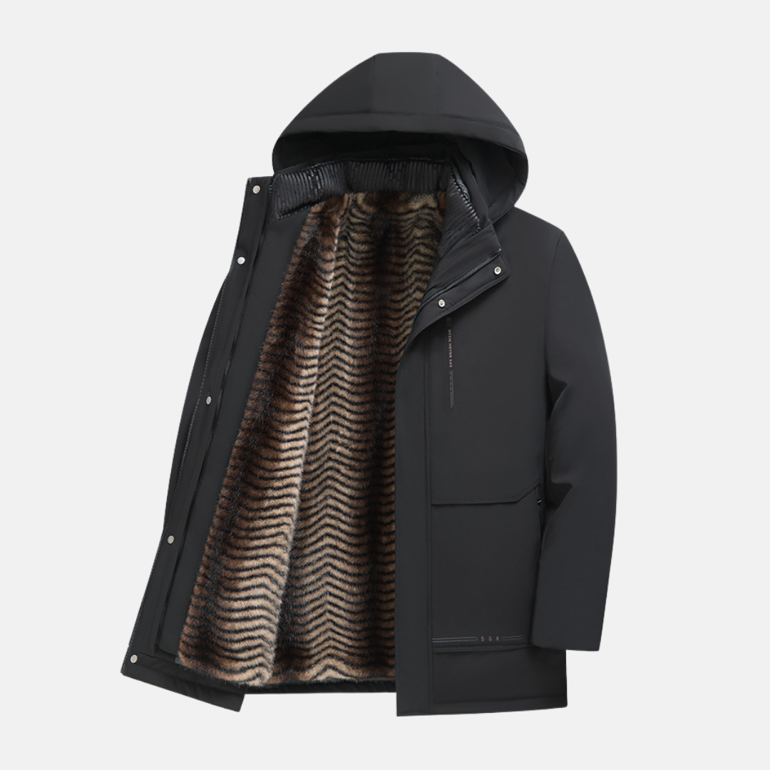 Manteau Parka Homme Capuche Résistant Aux Intempéries Avec Doublure Peluche Démontable Coupe Regular Pour Hiver