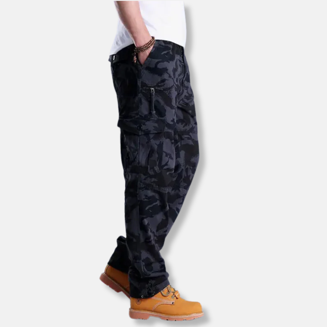 Pantalon Cargo Homme Décontracté En Mélange Coton À Poches Multiples Camouflage Jambe Droite
