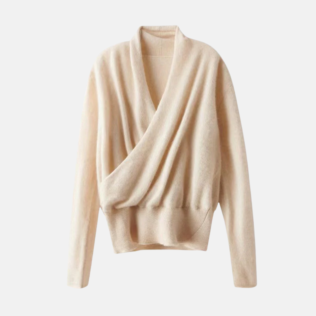 Pull Wrap Femme Col V Manches Longues Maille Douce Taille Côtelée Coupe Décontractée