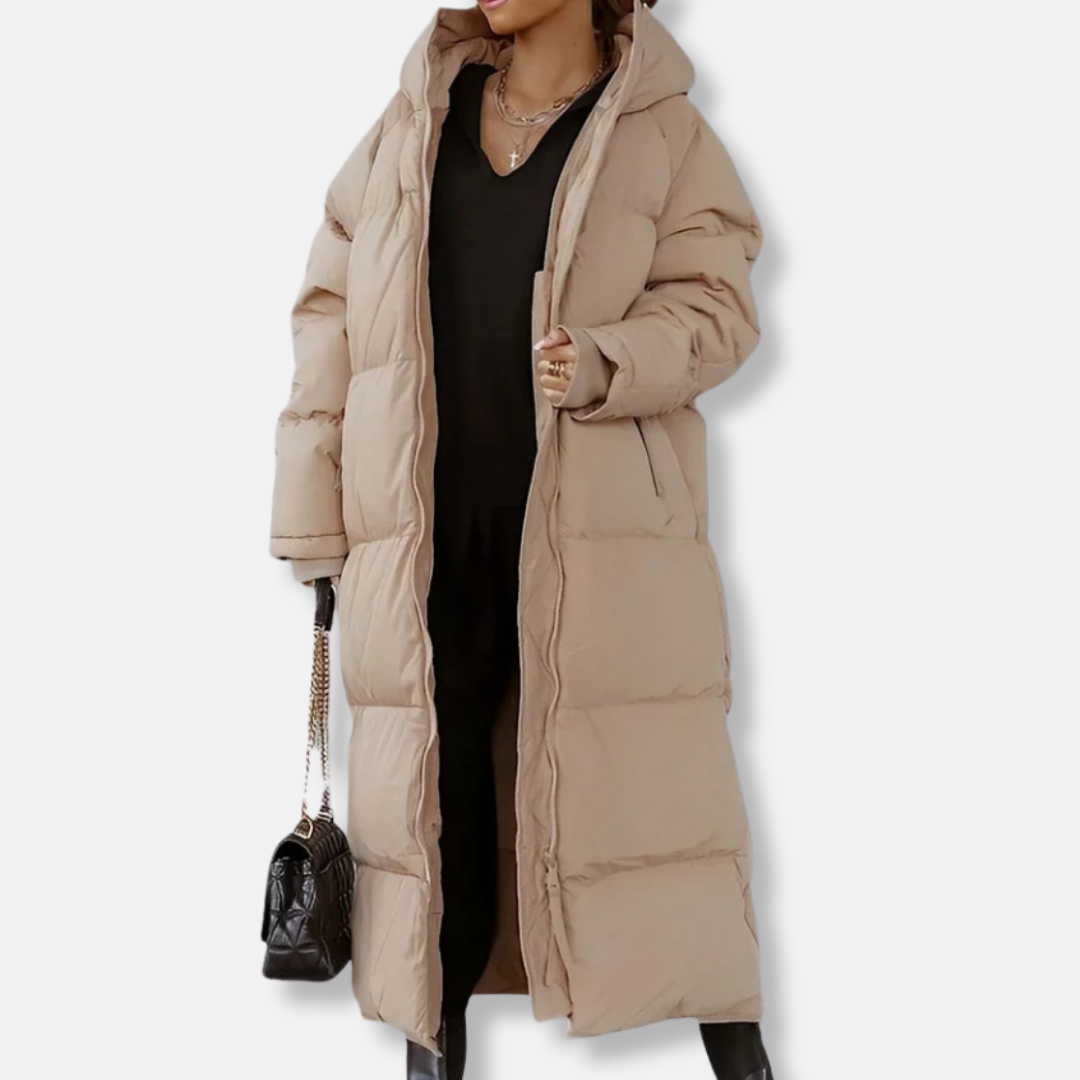 Manteau Long Femme Oversize Capuche Quilté Rembourré Zip Intégral Nordisk Flair Chaleur