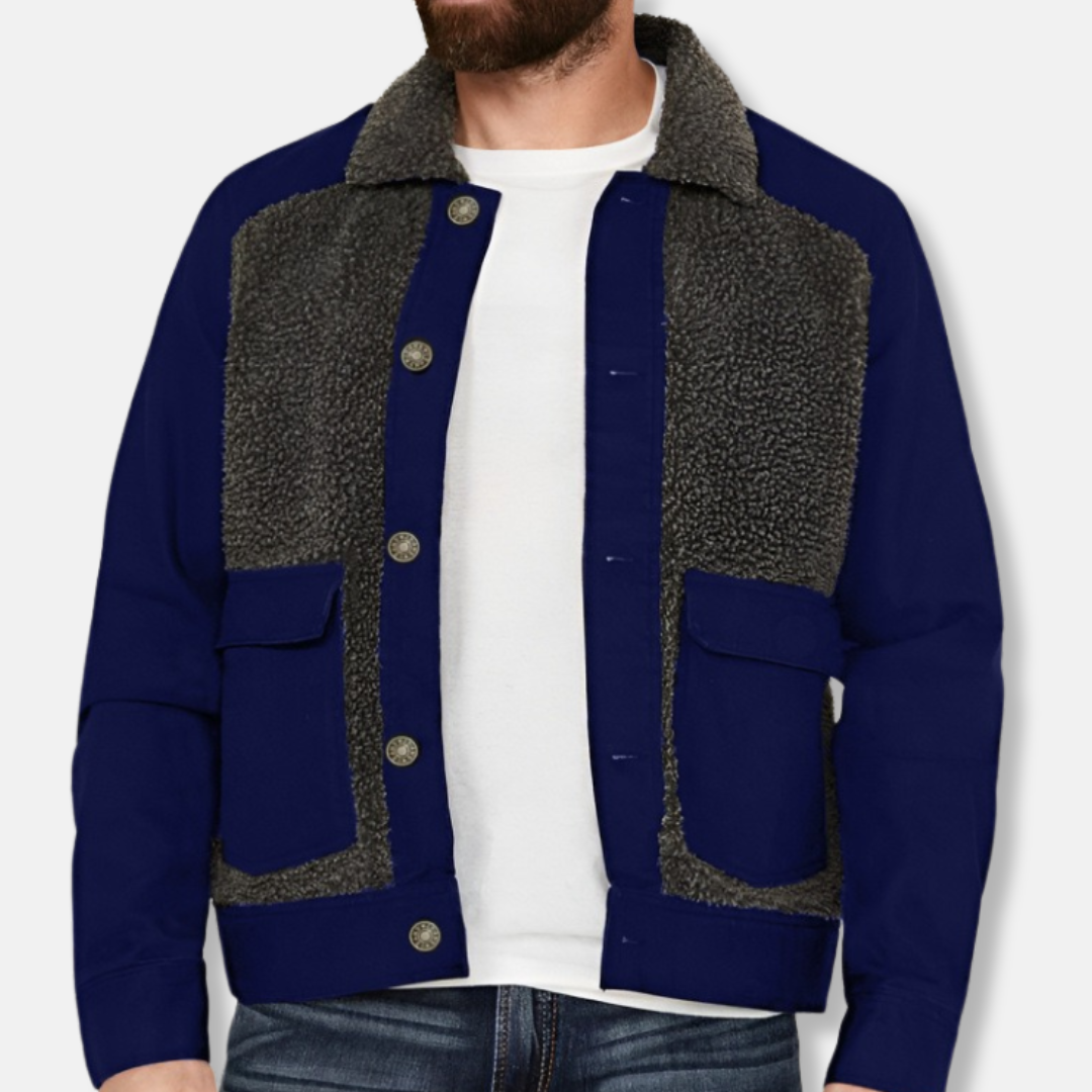 Manteau Patchwork Col Sherpa Court Pour Homme Coupe Regular Boutonné Chaud Et Confortable