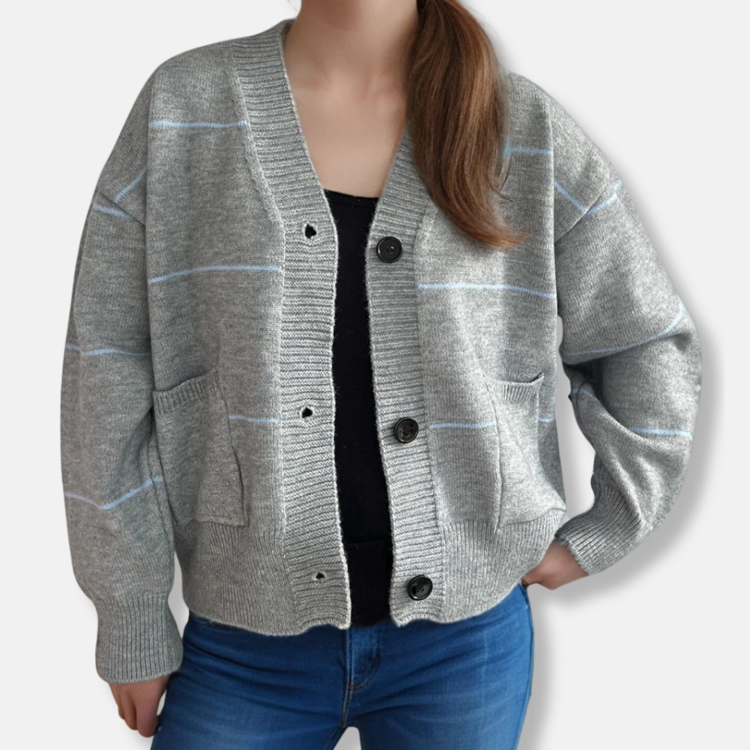 Cardigan Femme en Tricot de Poids Moyen Coupe Ample Encolure en V Longueur sur les Hanches Manches Longues