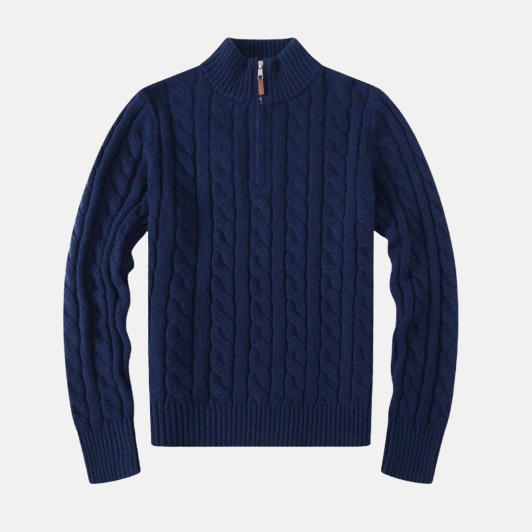 Pull Homme En Maille Câblée En Coton Mélangé Amawinc Demi Zip Col Montant Regular