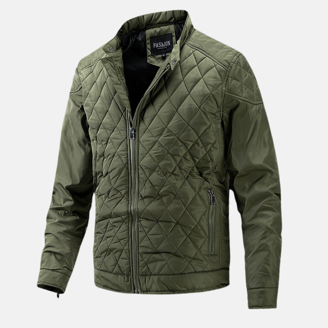 Manteau Homme En Mélange De Laine Avec Motif Quilté Diamant Coupe Slim Col Debout Amawinc