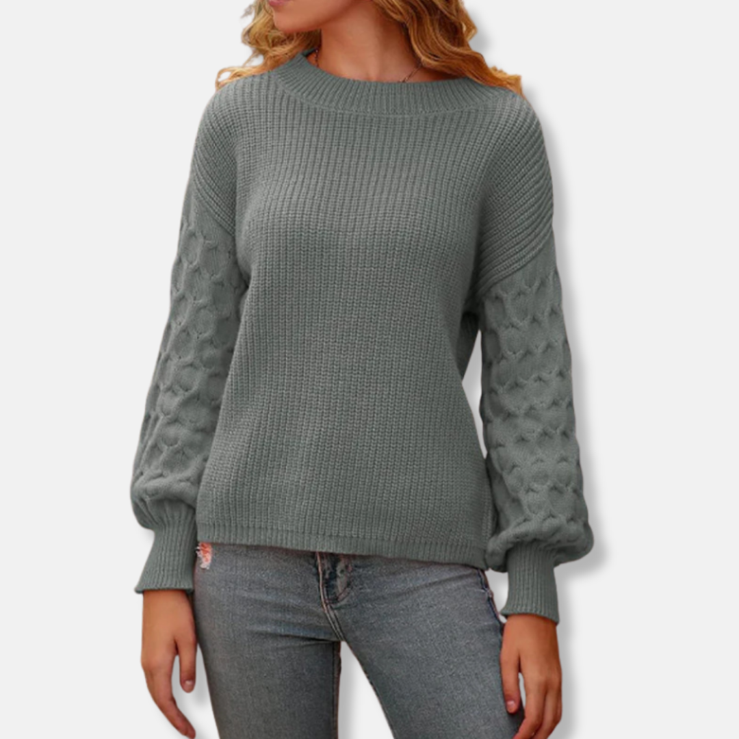 Pull Femme En Maille Décontractée Col Rond Manches Bouffantes Coupe Décontractée Élégante