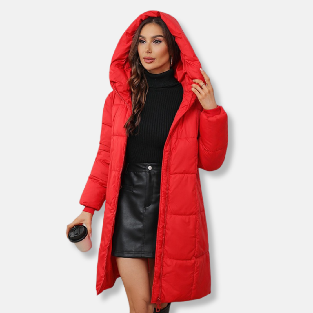 Amawinc Manteau à Capuche Femme Slim Fit Longueur Midi Matelassé Rembourré Chaud Idéal Hiver Élégant
