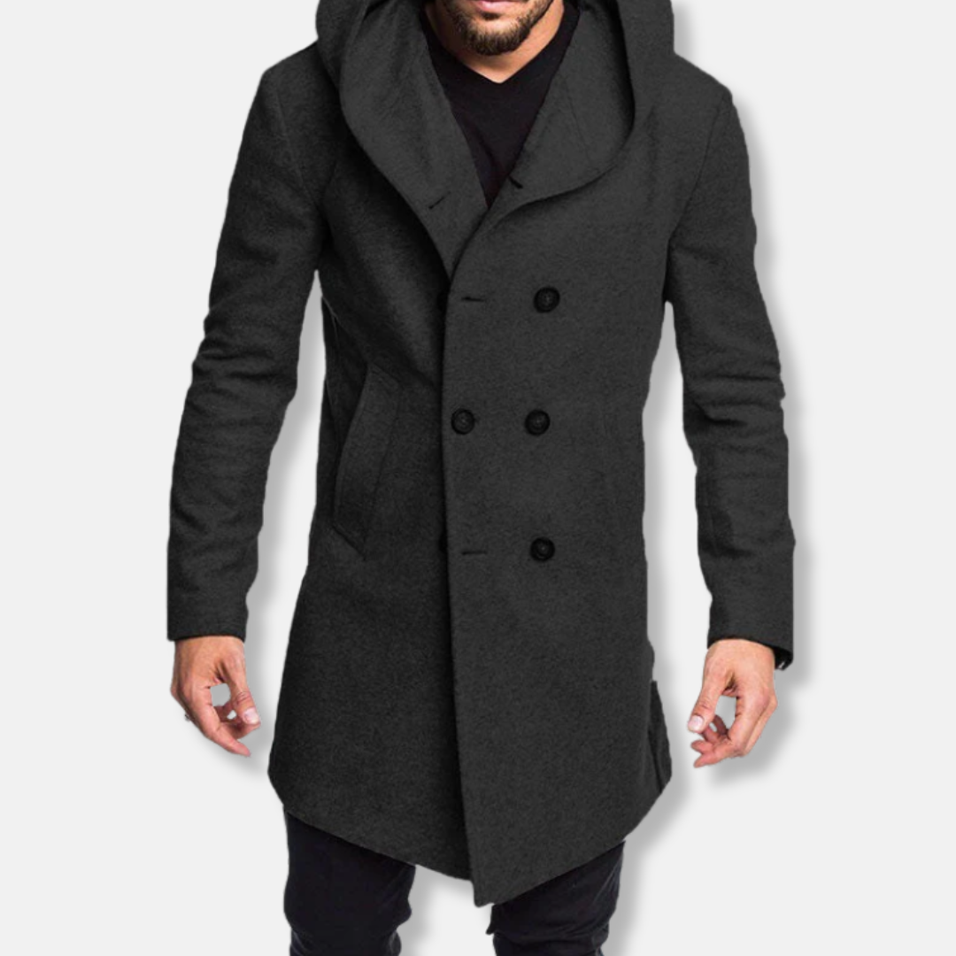 Manteau Long Pour Homme En Laine Avec Capuche Double Boutonnage Slim Fit Formelle