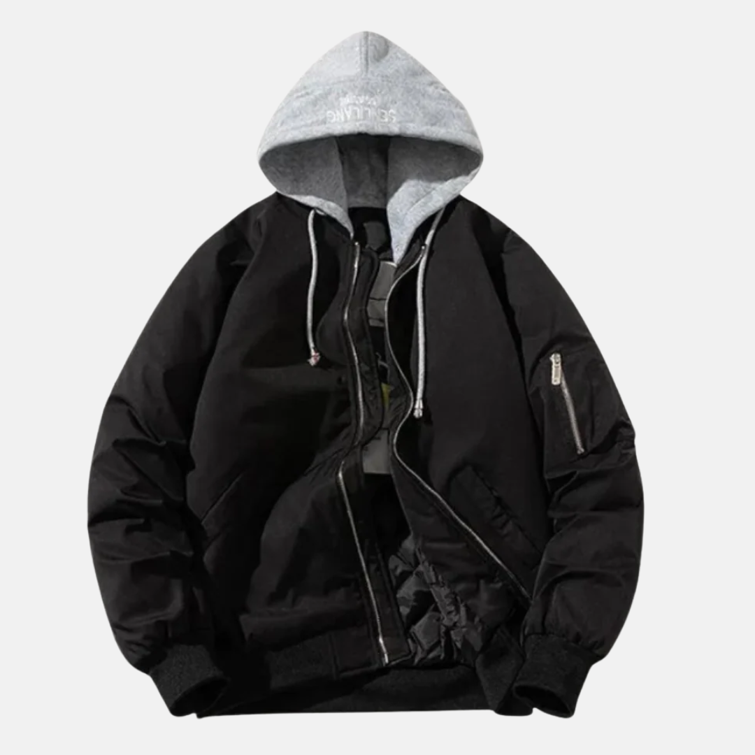 Veste Bomber Homme Nordisk Flair Coupe Décontractée Avec Capuche Doublure Quiltée Et Poche Utilitaire Sur Manche