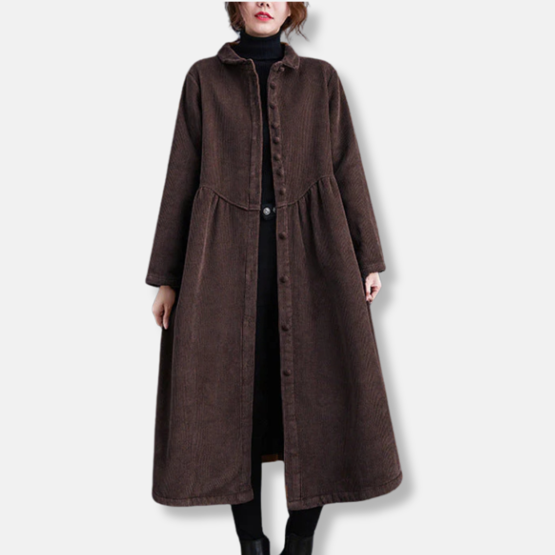 Manteau Long Pour Femme Texture Cotele Col Montant Boutonnage Devant Midi Collection Amawinc Nordisk Flair