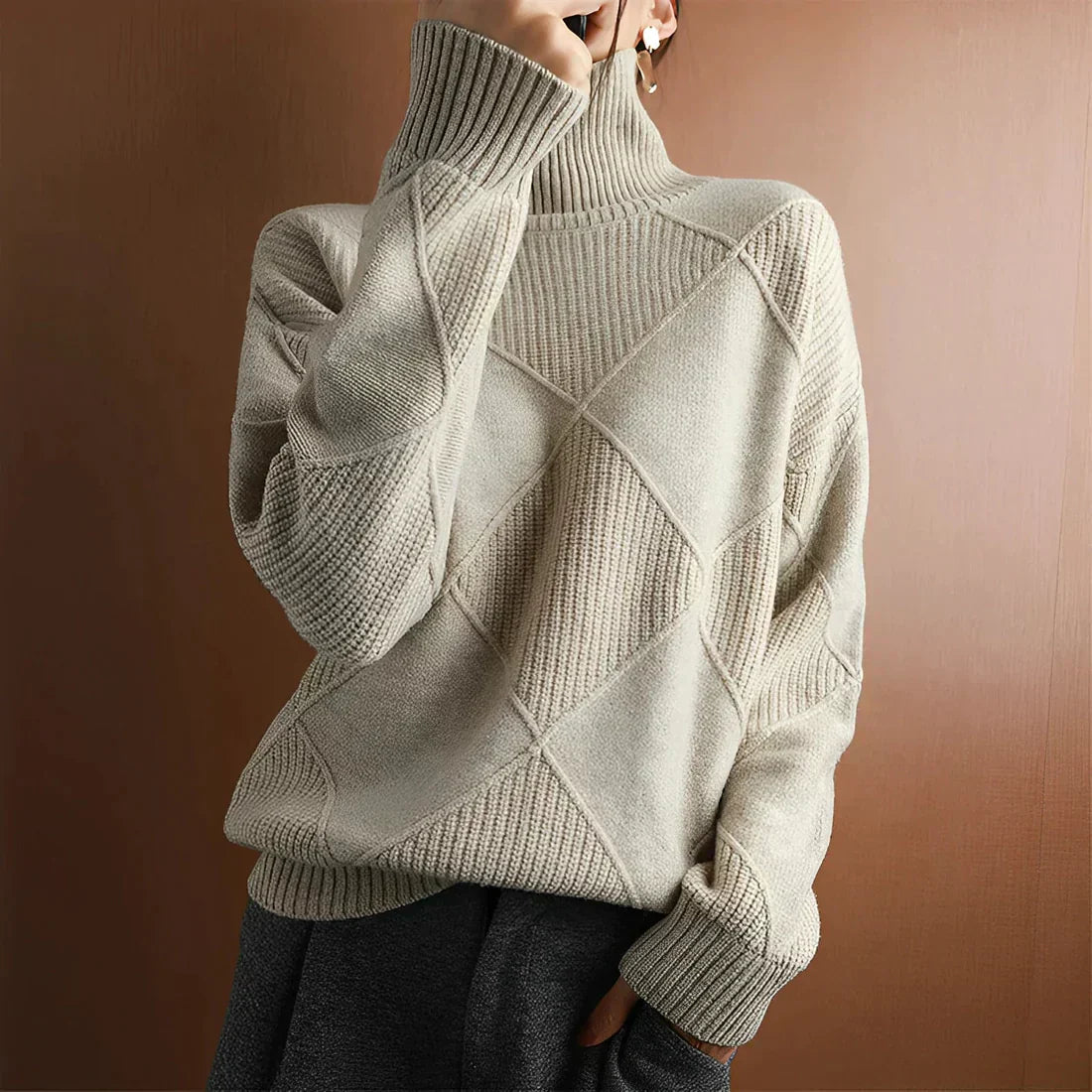 Pull Femme En Mélange De Laine Coupe Oversize Col Haut Côtelé Tricot Chic Nordisk Flair