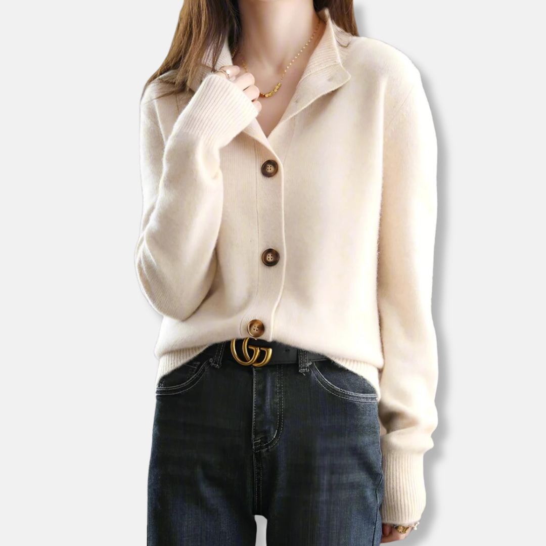 Cardigan Femme En Maille À Coupe Décontractée Col Montant Simulé Bouton De Fermeture