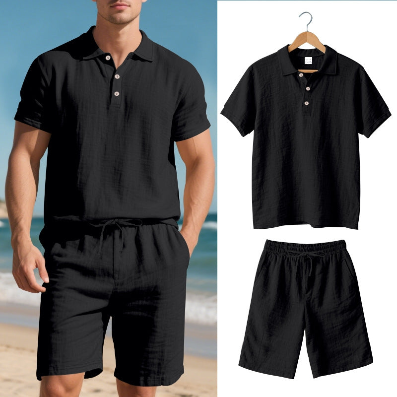 Brescot Polo Ensemble Deux Pieces En Lin Respirant Pour Été Coupe Droite Décontractée Avec Taille À Cordon Ajustable