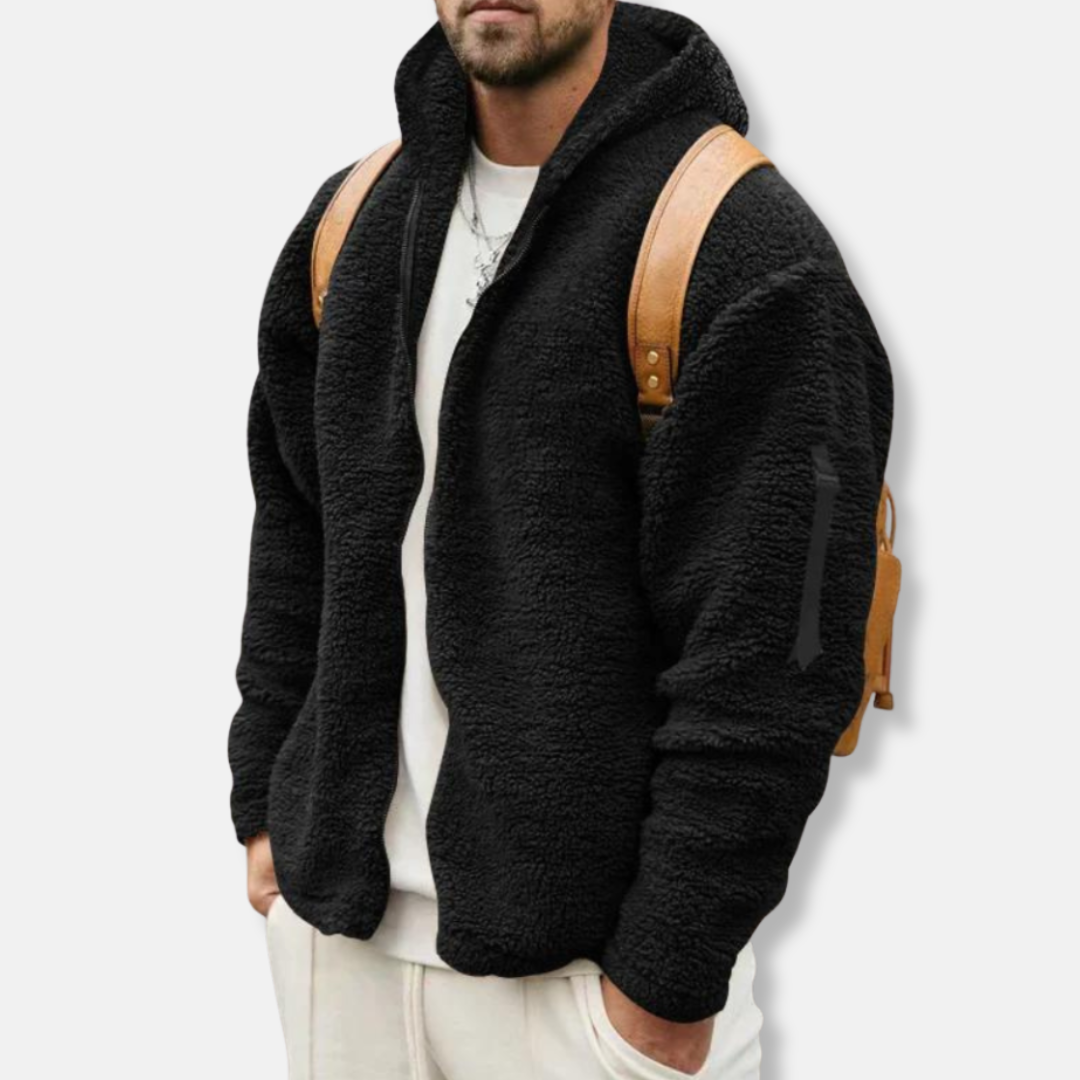 Sweat À Capuche Zippé Pour Homme En Sherpa Peluche Coupe Décontractée Poignets Côtelés Vêtement Casual Amawinc