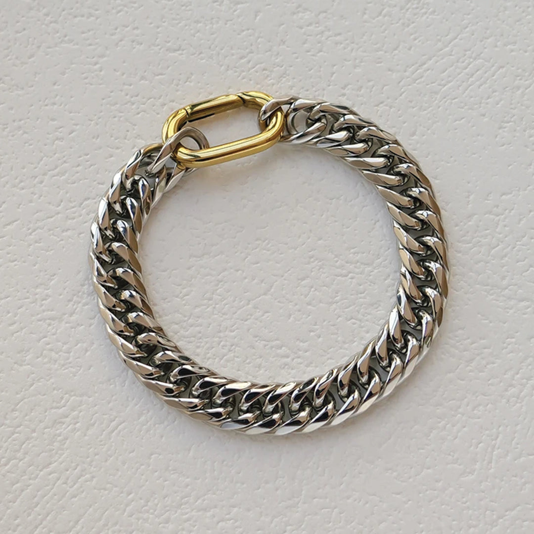 Bracelet Capri Lock En Acier Inoxydable Plaqué Or 18K Étanche Résistant Au Tarn Longueur 17,5 Cm Largeur 9 Mm