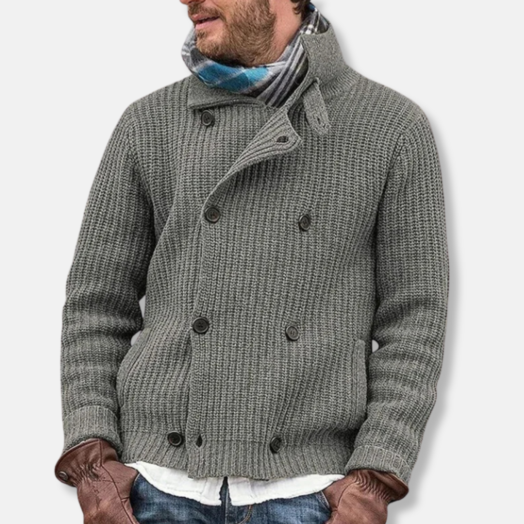 Veste Maille Mélange De Laine À Double Boutonnage Col Haut Pour Homme Amawinc Automne Hiver Coupe Décontractée