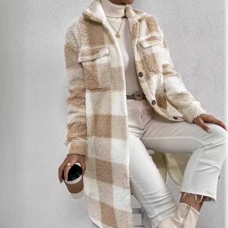 L'Élise Veste Plaid Douce en Laine pour Femme Confort Chaleur Chic Style Quotidien