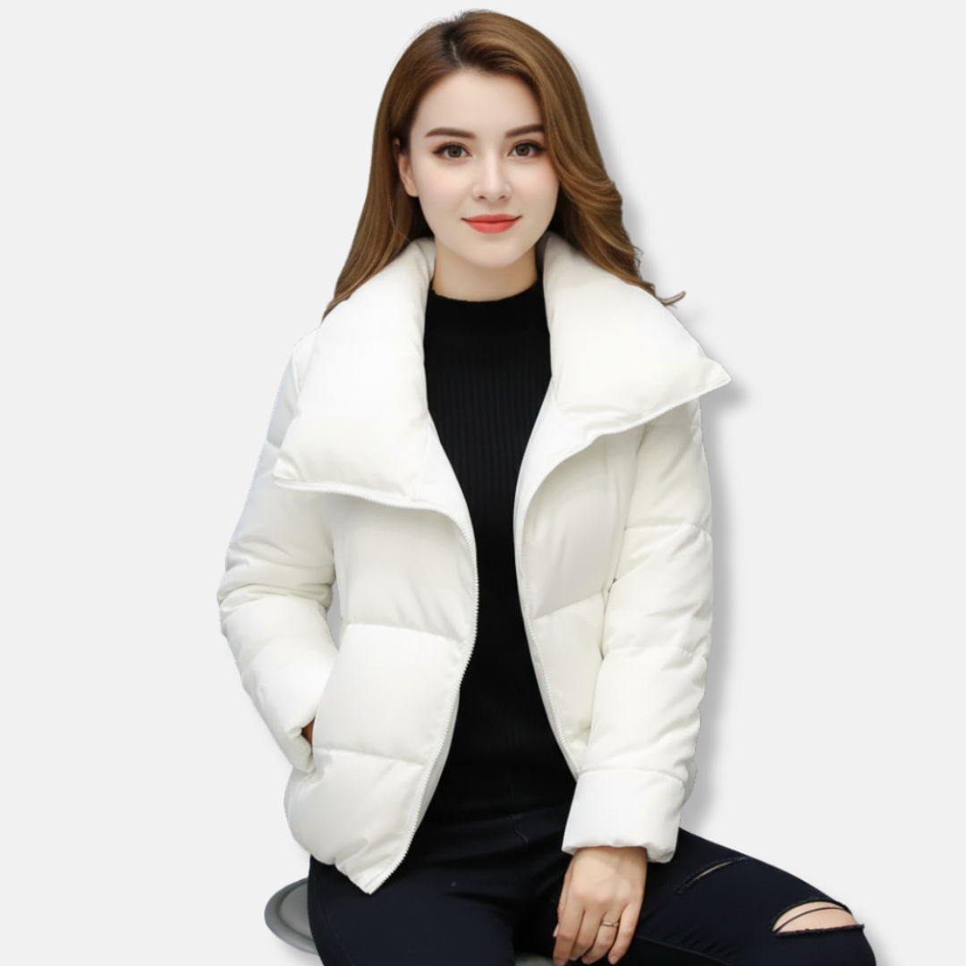 Manteau Matelassé Femme Coupe Régulière Rembourré Chaude Col Cheminée Fermeture Éclair Asymétrique