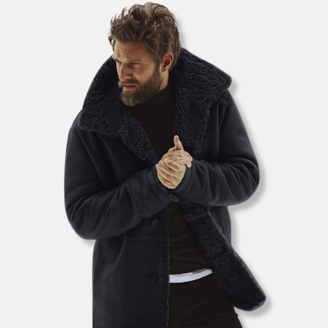 Manteau Homme Nordisk Flair En Mélange De Laine Avec Col En Shearling Coupe Décontractée Longueur Mi-Cuisse Vert
