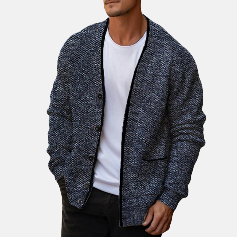 Amawinc Cardigan Homme en Laine Mélangée Col V Bouton Devant Tricot Décontracté Style Quotidien