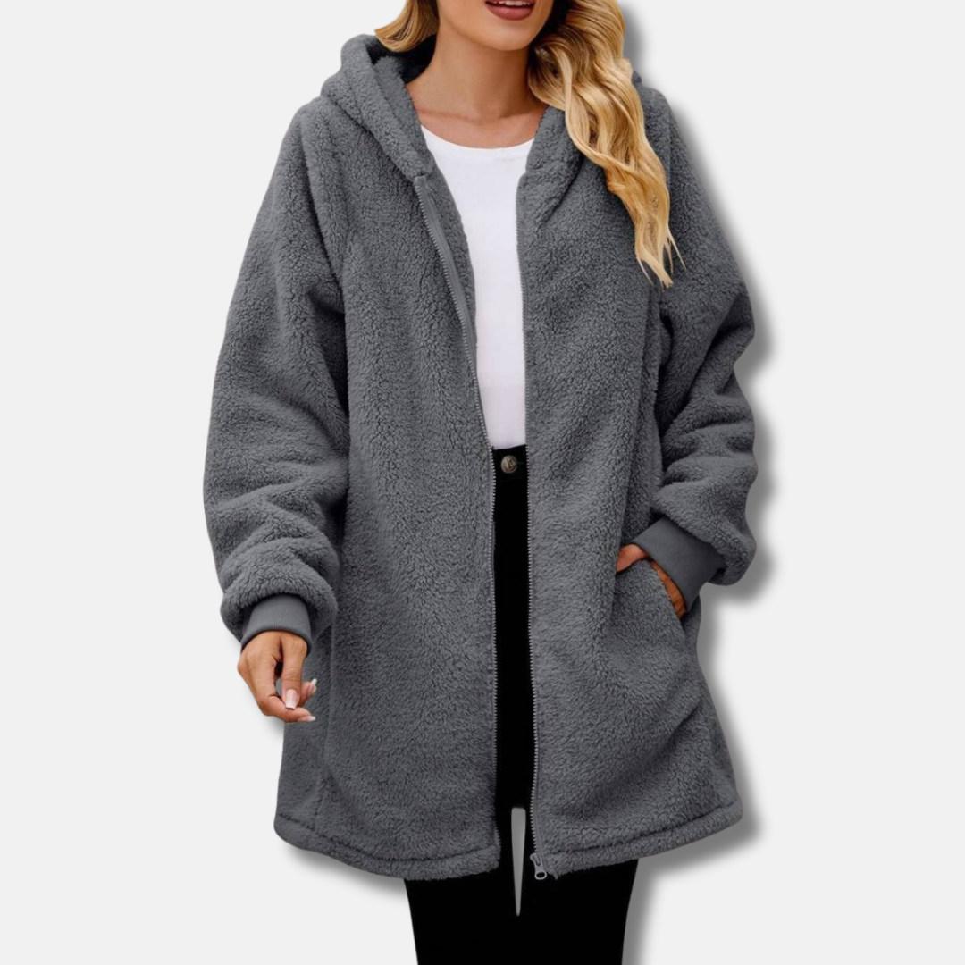 Veste À Capuche Zippée Pour Femme Peluche Oversize Confort Avec Poches Frontales Poignets Côtelés