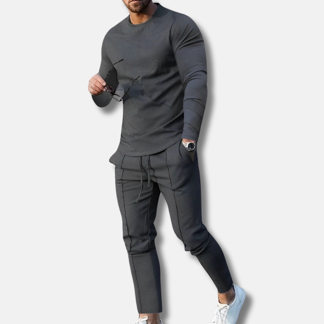 Ensemble Survêtement Deux Pièces Pour Homme Coupe Slim Coton Mélangé Respirant Pantalon à Cordon Confort Quotidien