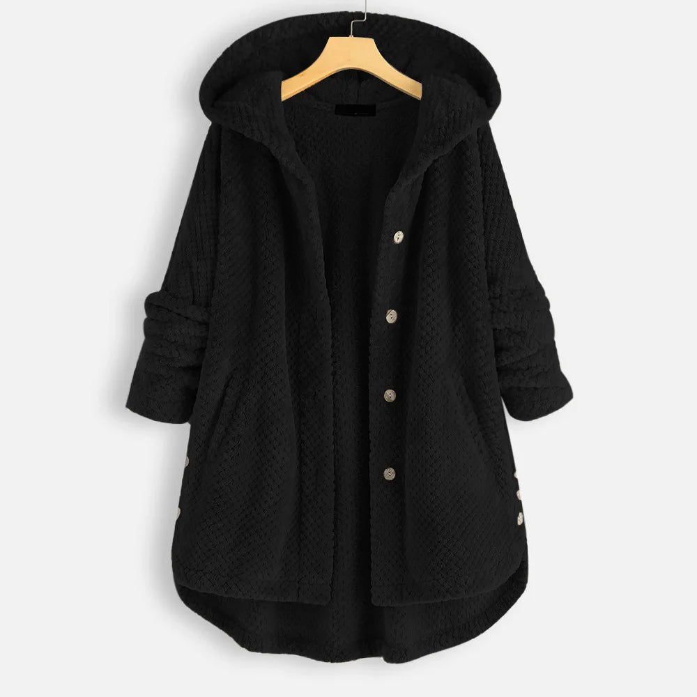 Veste Polaire Oversize À Capuche Nordique Avec Boutons Et Poches Frontales Confortables