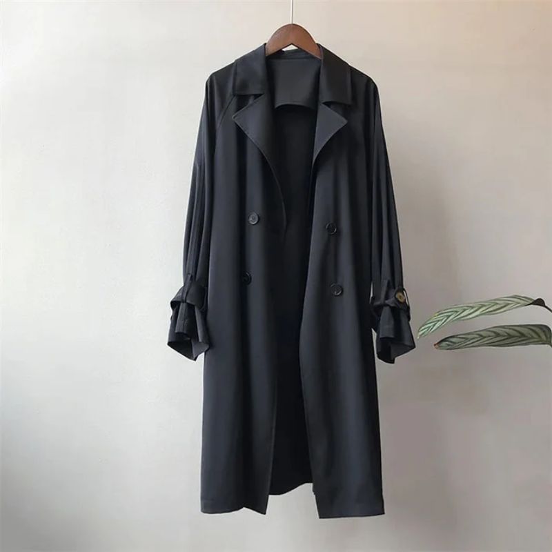 Lyssan Manteau Trench Uni Tissu Fin Tissé Respirant Confort Optimal Silhouette Élégante Pour Toutes Occasions