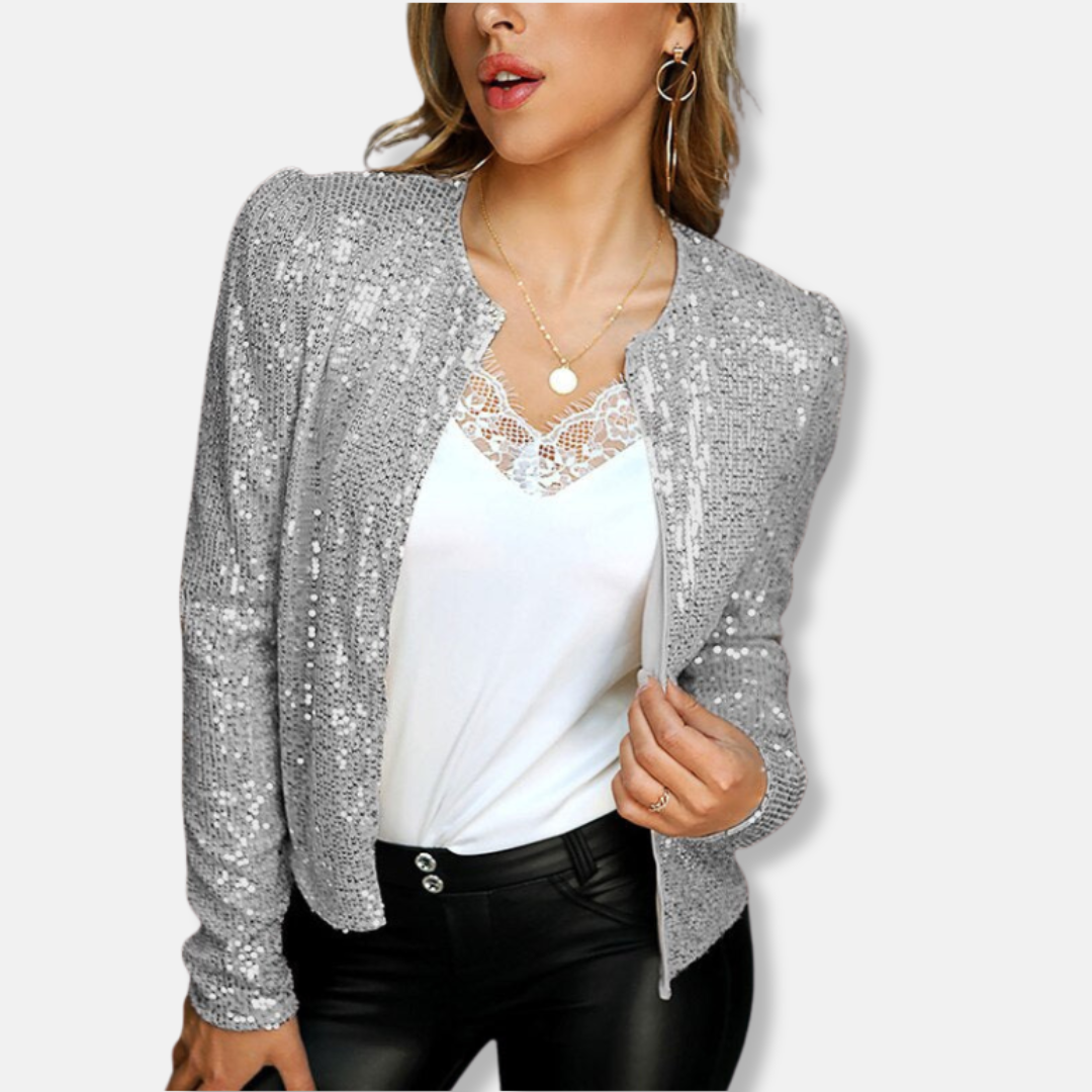 Veste Cropped À Sequins Pour Femmes En Tissu Tissé Manches Longues Éclatantes Pour Soirée