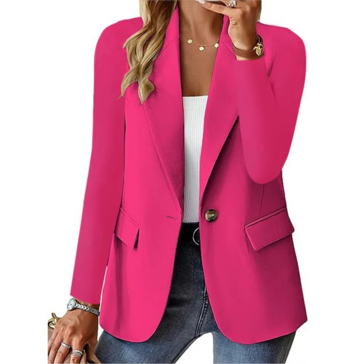 Blazer Pour Femme Coupe Slim Simple Boutonnage Revers Cranté Pour Bureau Et Soir Élégant Polyvalent Moderne