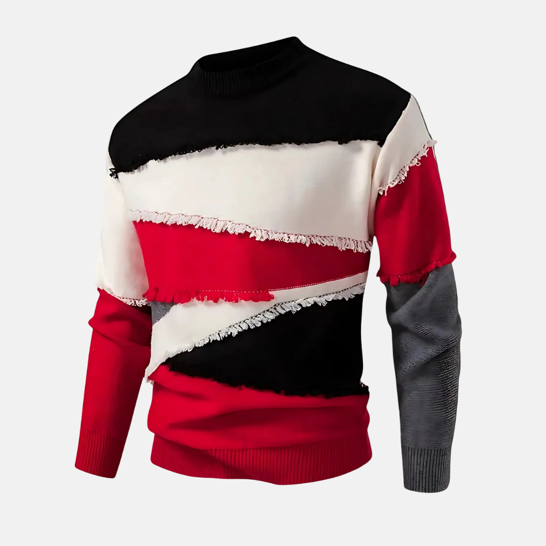Pull Homme En Maille Mélangée Col Montant Colorblock Coupe Regular Pour Style Smart Casual
