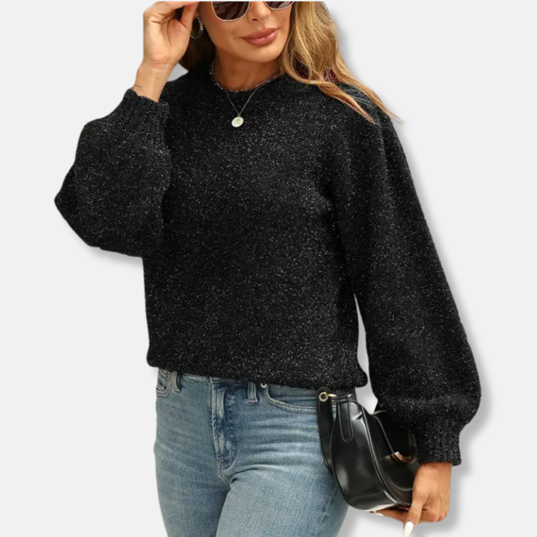 Sweatshirt Femme À Coupe Décontractée Tricot Pelucheux Manches Bouffantes Col Ras Du Cou Haut Décontracté Nordisk Flair