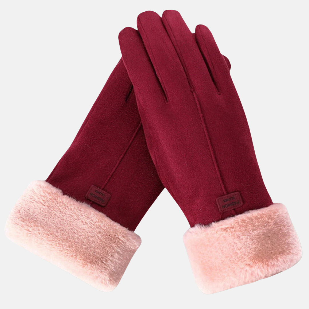 Gants Femme Simili Daim Textile Coupe Slim Poignet Court Ecran Tactile Bordure En Fausse Fourrure