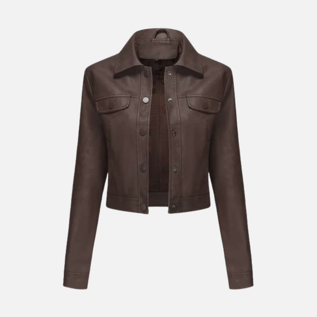 Veste Courte Femme Structurelle Avec Texture Tissée Devant Bouton Pression Col Point