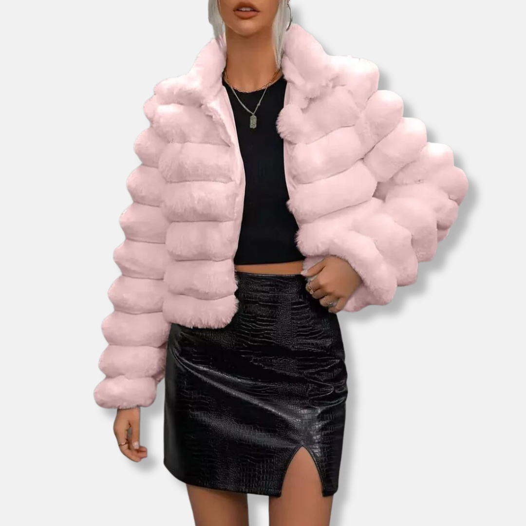 Veste Courte Femme En Fausse Fourrure Col Debout Manche Longue Pour Look Chic Hiver