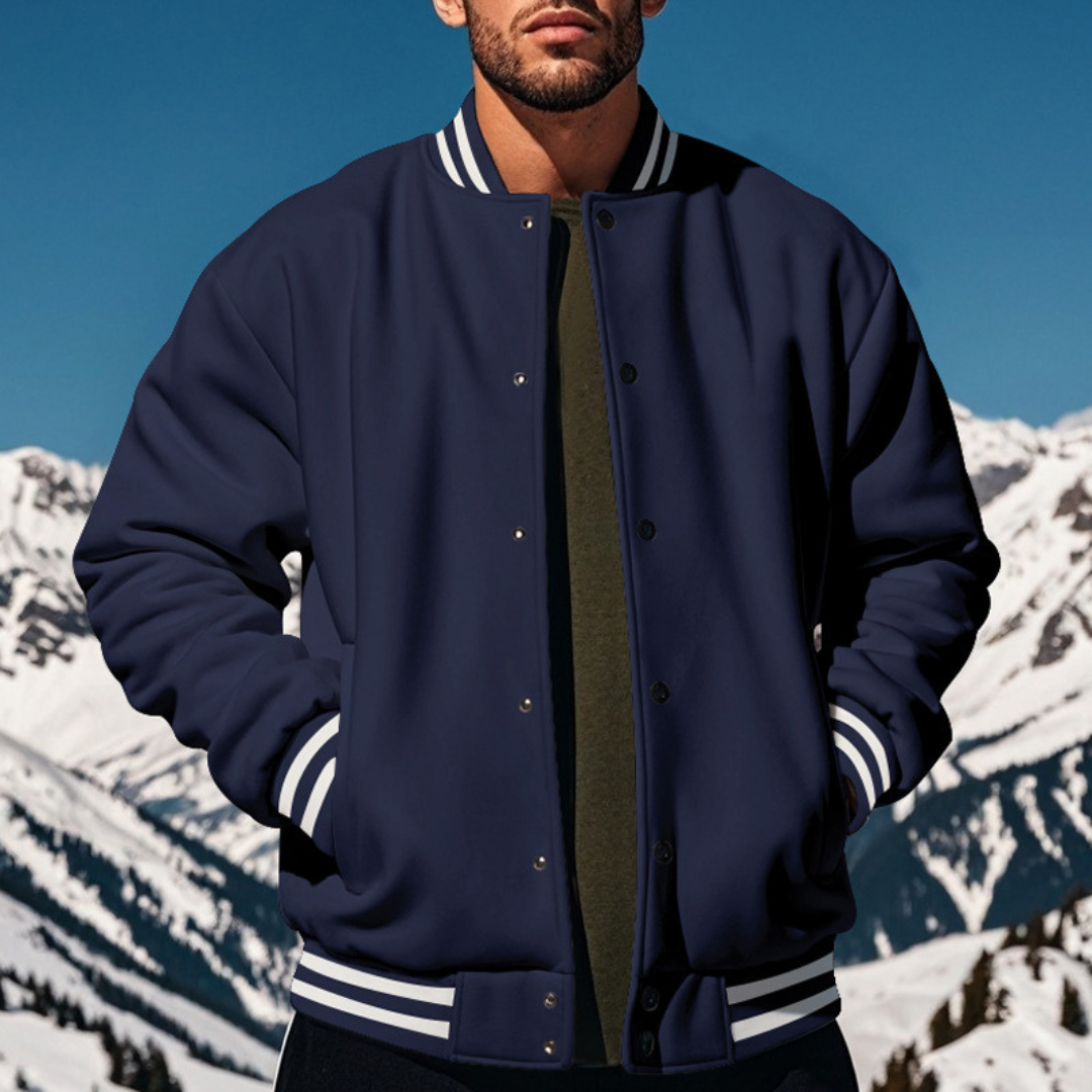 Veste Bomber Homme En Tissu Dense et Lisse Avec Col Montant et Fermeture à Pression