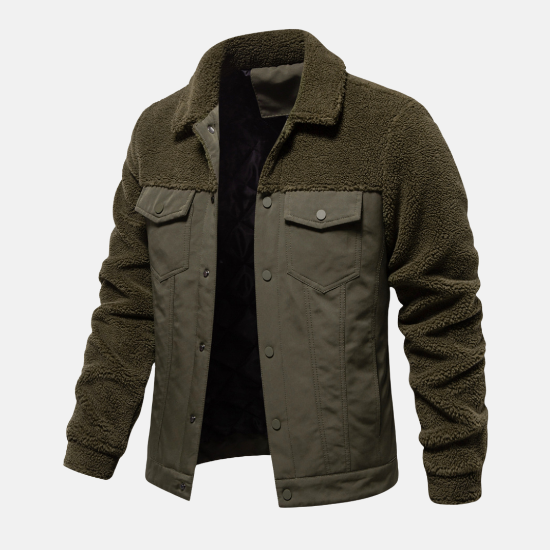 Veste Trucker Homme En Matières Mixtes Col À Pointe Fermeture Boutons Pression Longueur À La Hanche
