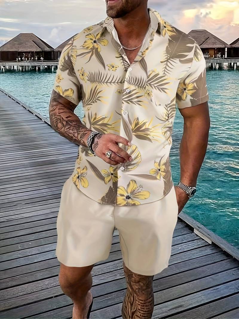 Chemise Hawaïenne Homme À Manches Courtes Légère Motif Floral Coupe Décontractée Été