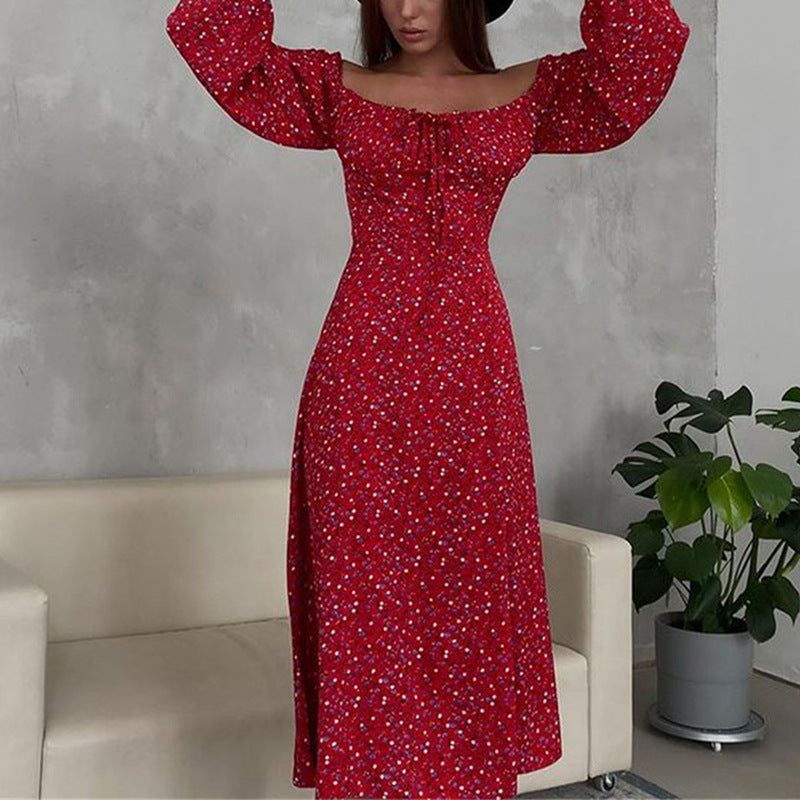 Fudus bedrucktes Kleid mit offener Schulter