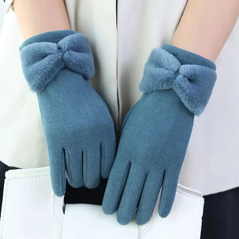 Gants D Hiver Polaire Avec Doublure Chaude Antiglisse Compatibles Écran Tactile Résistants Au Vent Détail Noeud