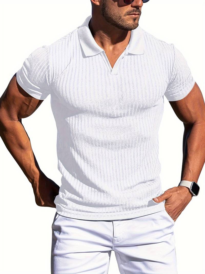 Polo Maille Côtelée pour Homme Slim Fit Manche Courte Décontracté Chic en Coton Confortable