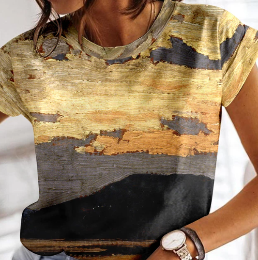 Damen Sommer T-Shirt mit Karomuster, Rundhals Ausschnitt von Fudus